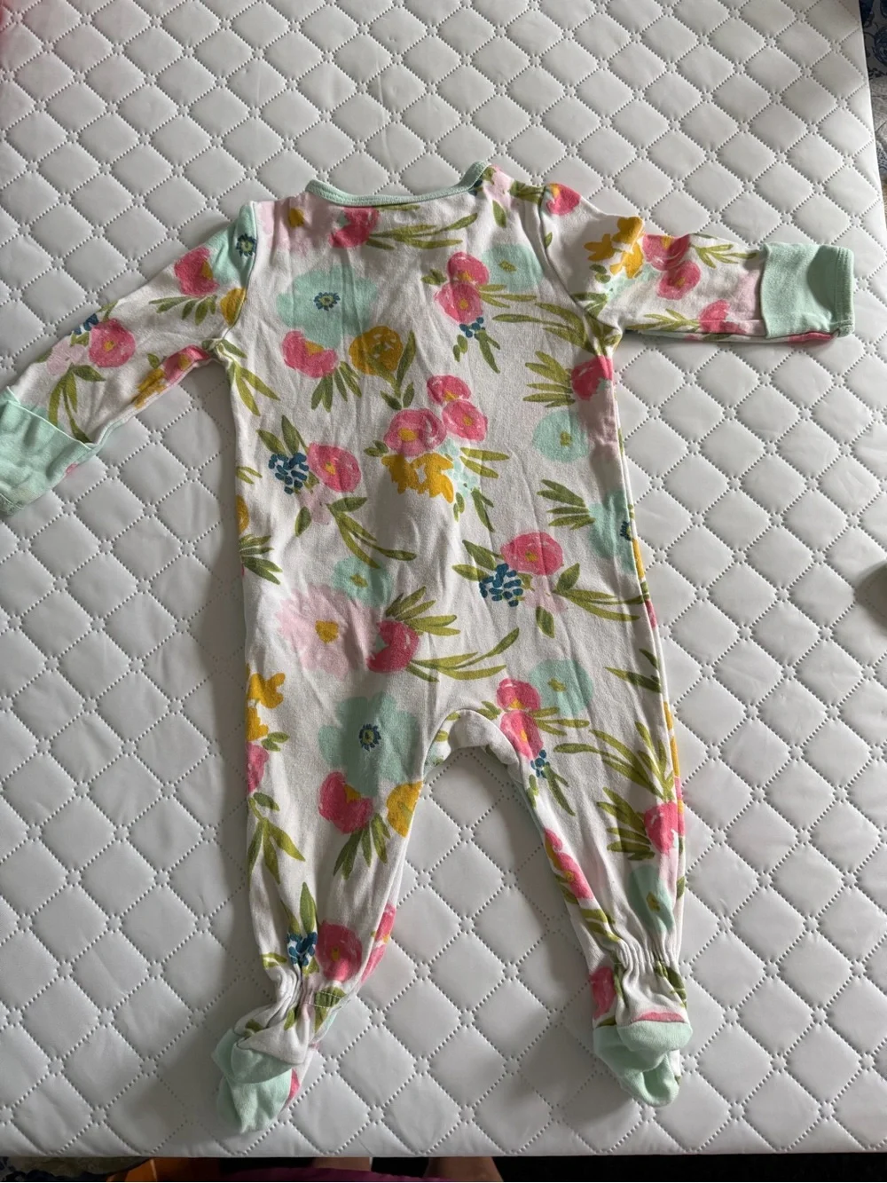 cloud island Pink, Mint & Yellow Floral Footed One-Piece. Size 3-6 months